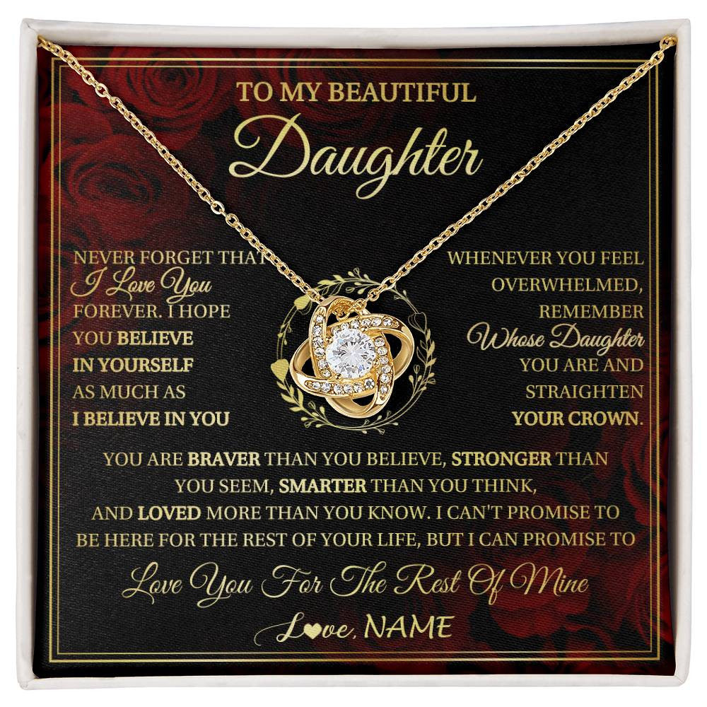 Love Knot Necklace 18K Yellow Gold Finish | 1 | Personalized To My Beautiful Daughter Necklace Gift From Mom Dad Mother Father I Love You Daughter Birthday Jewelry Christmas Customized Gift Box Message Card | siriusteestore