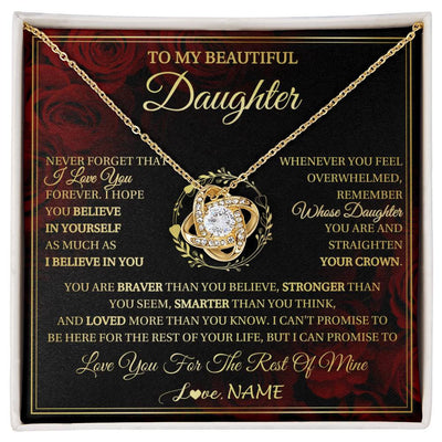 Love Knot Necklace 18K Yellow Gold Finish | 1 | Personalized To My Beautiful Daughter Necklace Gift From Mom Dad Mother Father I Love You Daughter Birthday Jewelry Christmas Customized Gift Box Message Card | siriusteestore