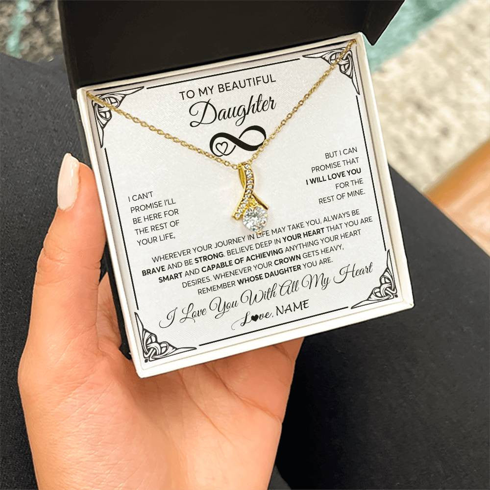 Alluring Beauty Necklace 18K Yellow Gold Finish | 2 | Personalized To My Beautiful Daughter Necklace Women Girls From Mom Dad Mother Love You Daughter Birthday Jewelry Christmas Customized Gift Box Message Card | siriusteestore