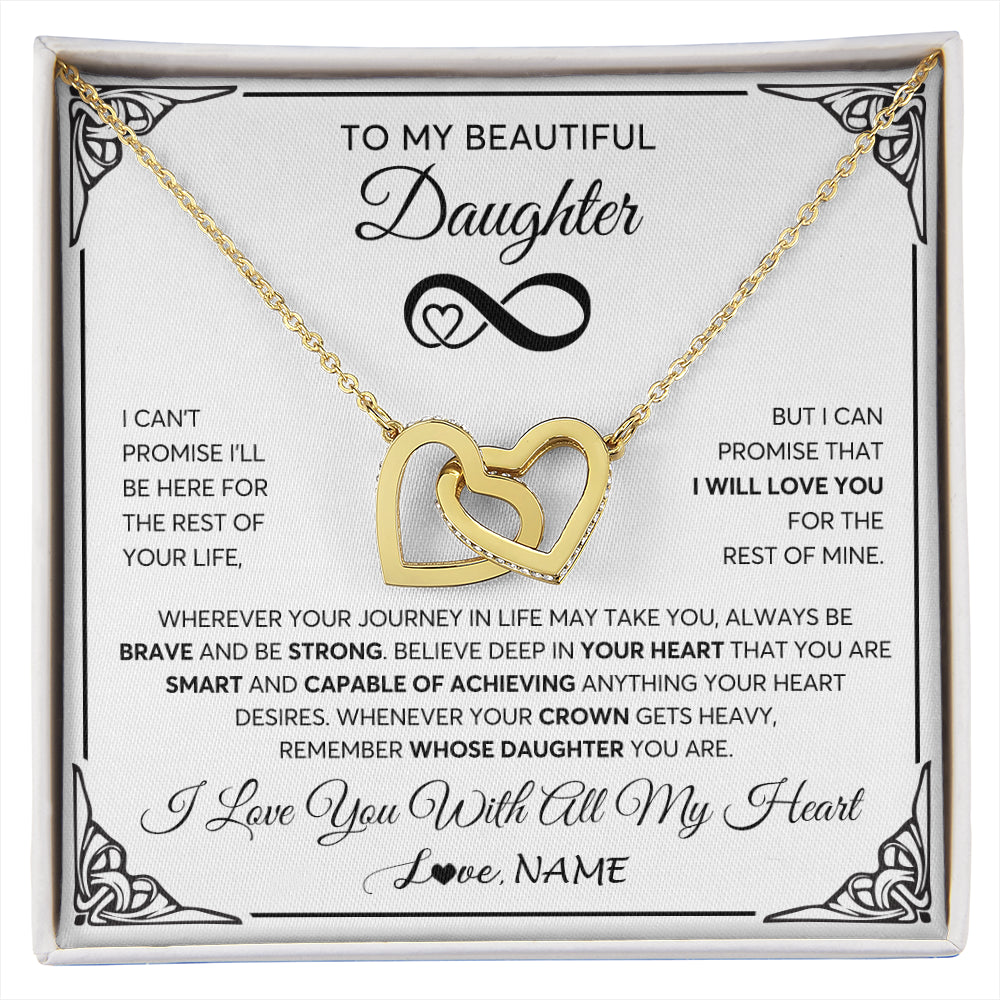 Interlocking Hearts Necklace 18K Yellow Gold Finish | 1 | Personalized To My Beautiful Daughter Necklace Women Girls From Mom Dad Mother Love You Daughter Birthday Jewelry Christmas Customized Gift Box Message Card | siriusteestore