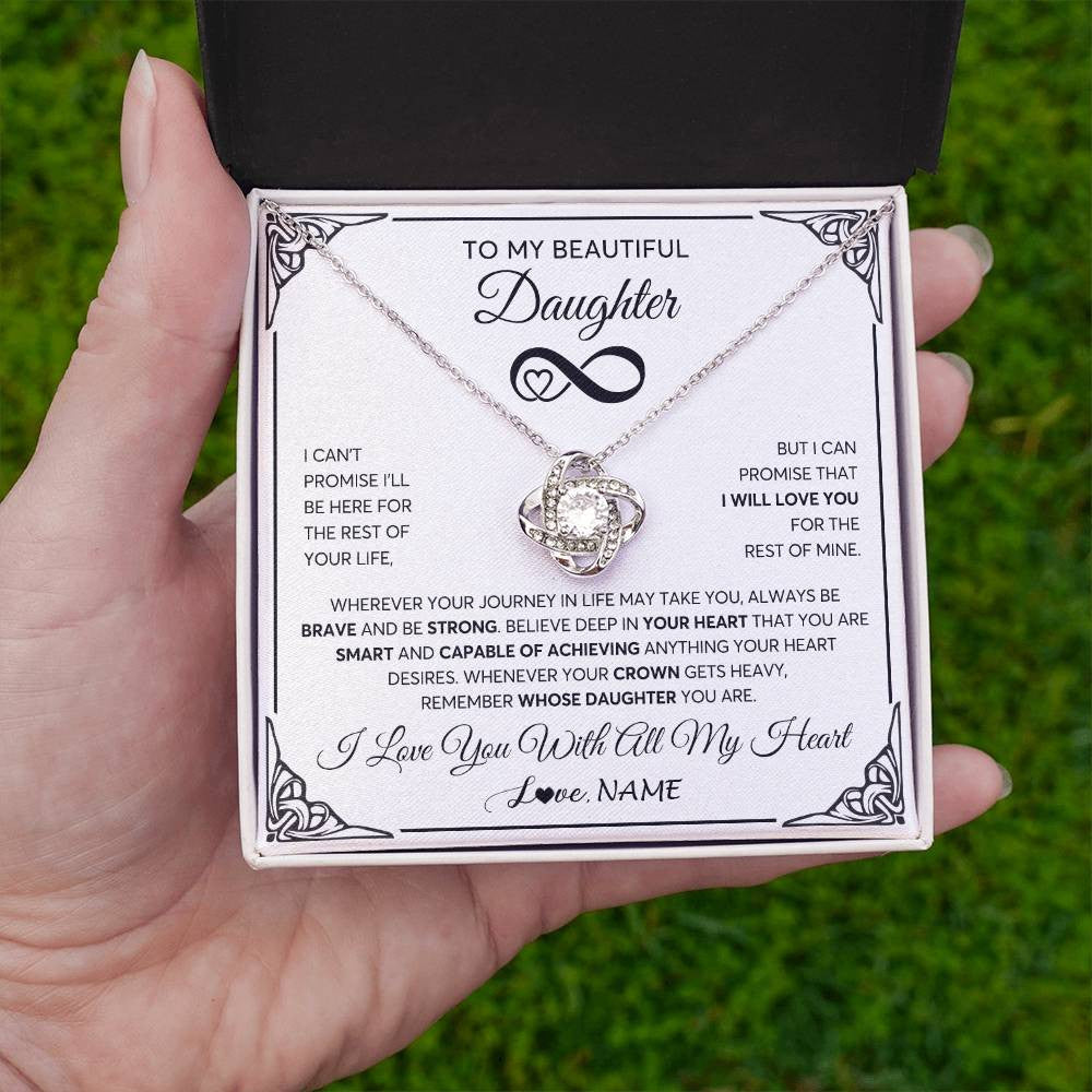 Love Knot Necklace 14K White Gold Finish | 2 | Personalized To My Beautiful Daughter Necklace Women Girls From Mom Dad Mother Love You Daughter Birthday Jewelry Christmas Customized Gift Box Message Card | siriusteestore