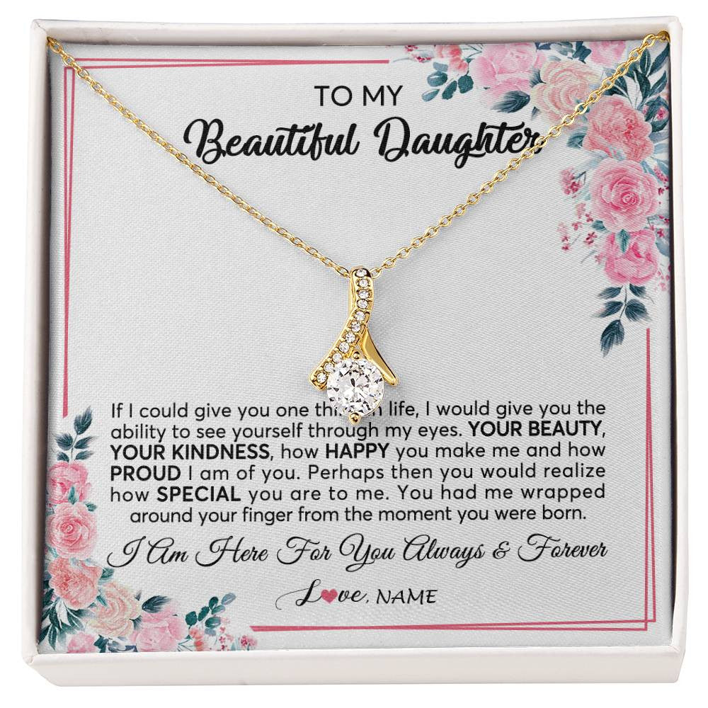 Alluring Beauty Necklace 18K Yellow Gold Finish | 1 | Personalized To My Beautiful Daughter Necklace from Mom Dad I Am Here For You Floral Daughter Birthday Graduation Christmas Customized Gift Box Message Card | siriusteestore