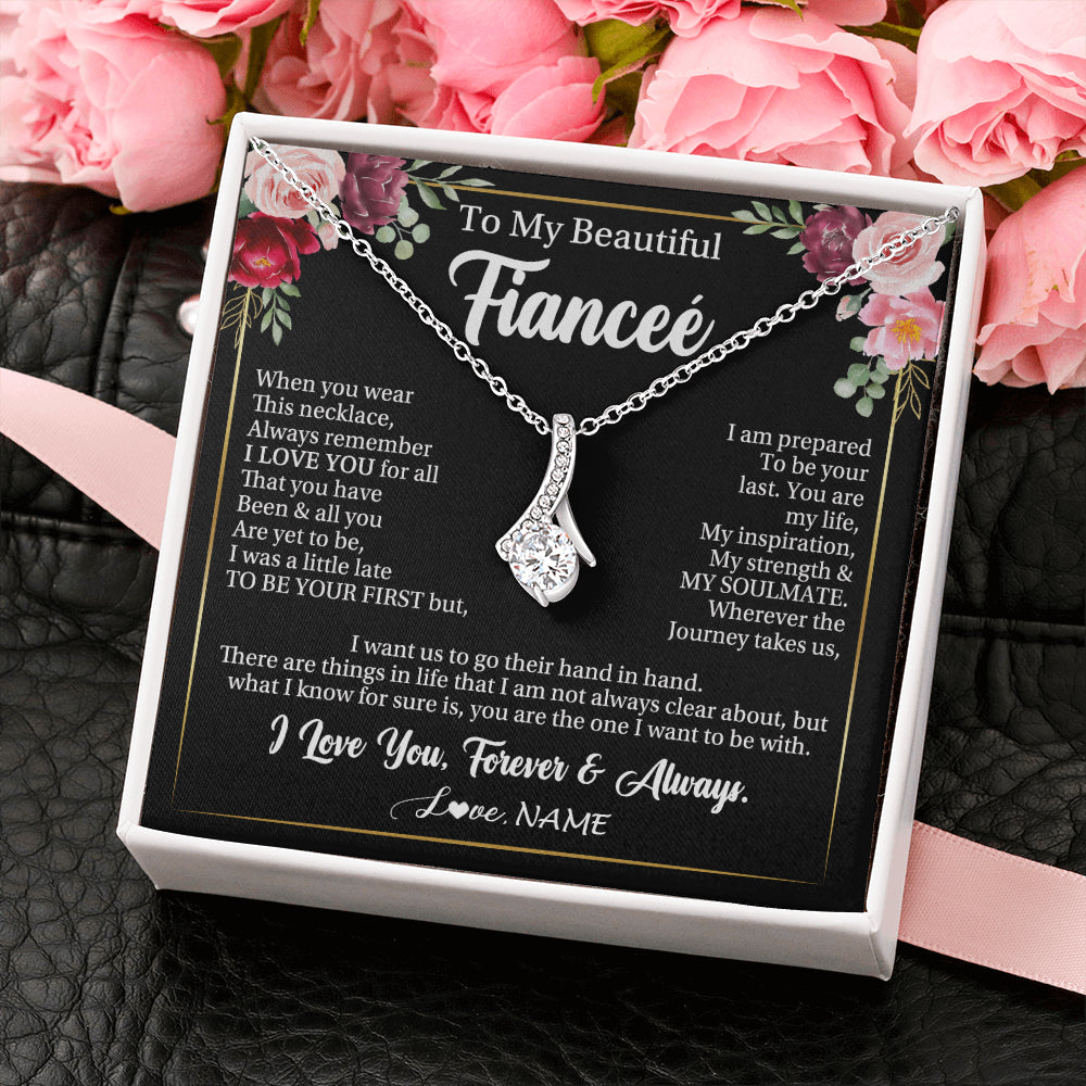 Alluring Beauty Necklace 14K White Gold Finish | 2 | Personalized To My Beautiful Fiancee Gifts Necklace From Fiance When You Wear This Necklace Fiancee Birthday Christmas Anniversary Day Gift Box Message Card | siriusteestore
