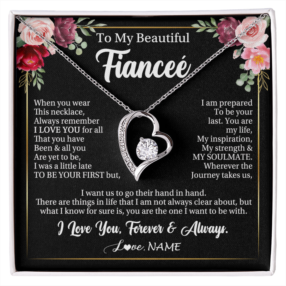 Forever Love Necklace 14K White Gold Finish | 1 | Personalized To My Beautiful Fiancee Gifts Necklace From Fiance When You Wear This Necklace Fiancee Birthday Christmas Anniversary Day Gift Box Message Card | siriusteestore