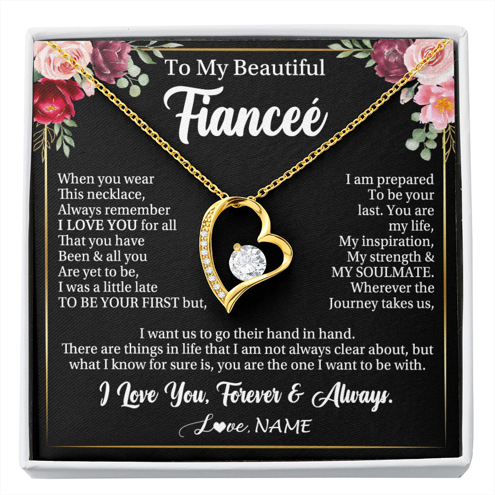 Forever Love Necklace 18K Yellow Gold Finish | 1 | Personalized To My Beautiful Fiancee Gifts Necklace From Fiance When You Wear This Necklace Fiancee Birthday Christmas Anniversary Day Gift Box Message Card | siriusteestore