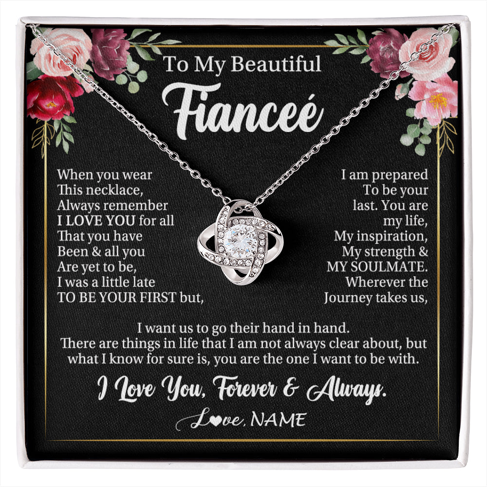 Love Knot Necklace 14K White Gold Finish | 1 | Personalized To My Beautiful Fiancee Gifts Necklace From Fiance When You Wear This Necklace Fiancee Birthday Christmas Anniversary Day Gift Box Message Card | siriusteestore