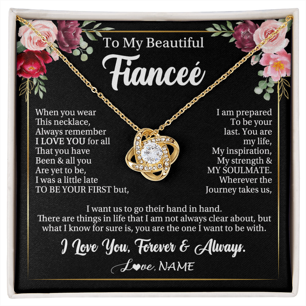 Love Knot Necklace 18K Yellow Gold Finish | 1 | Personalized To My Beautiful Fiancee Gifts Necklace From Fiance When You Wear This Necklace Fiancee Birthday Christmas Anniversary Day Gift Box Message Card | siriusteestore