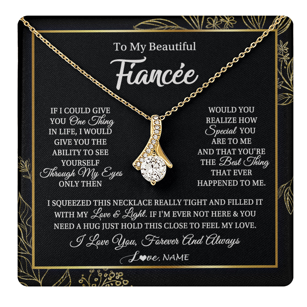 Alluring Beauty Necklace 18K Yellow Gold Finish | 1 | Personalized To My Beautiful Fiancee Necklace From Fiance Feel My Love For Her Fiancee Birthday Anniversary Valentines Day Christmas Customized Message Card | siriusteestore
