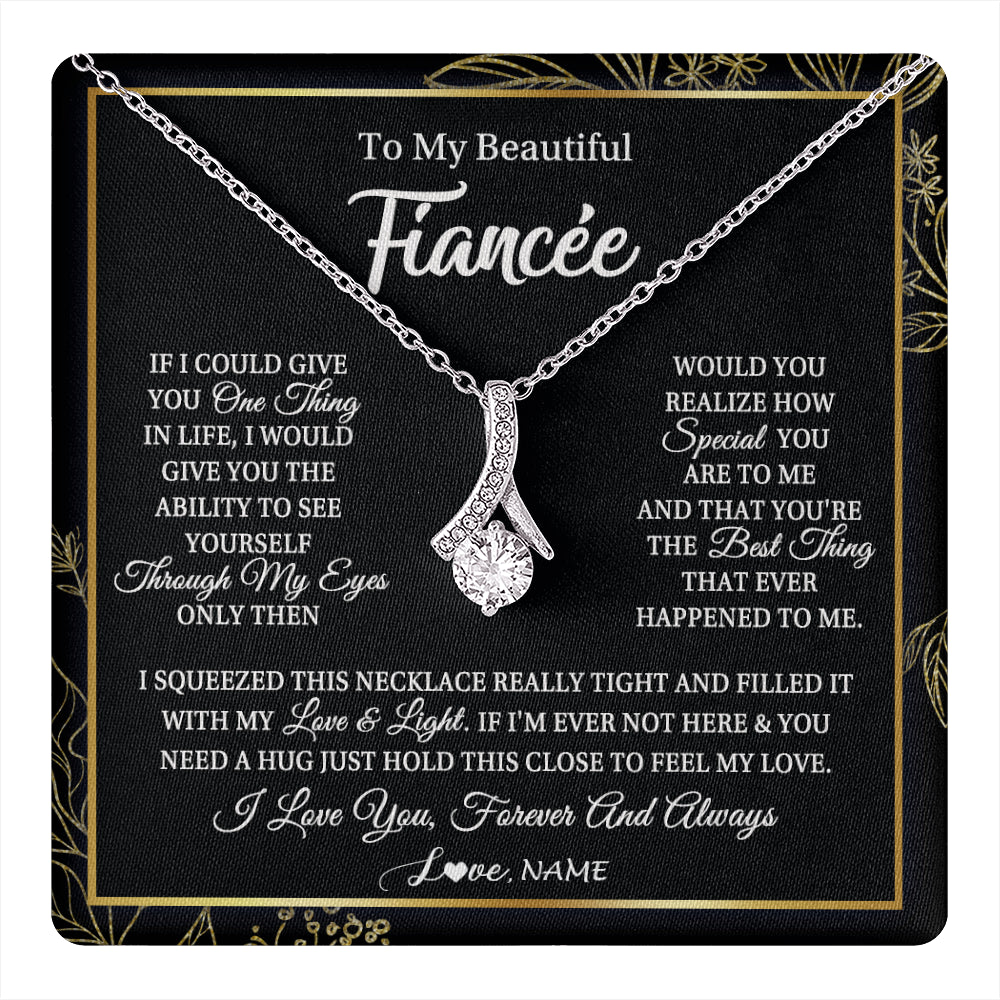 Alluring Beauty Necklace 14K White Gold Finish | 1 | Personalized To My Beautiful Fiancee Necklace From Fiance Feel My Love For Her Fiancee Birthday Anniversary Valentines Day Christmas Customized Message Card | siriusteestore