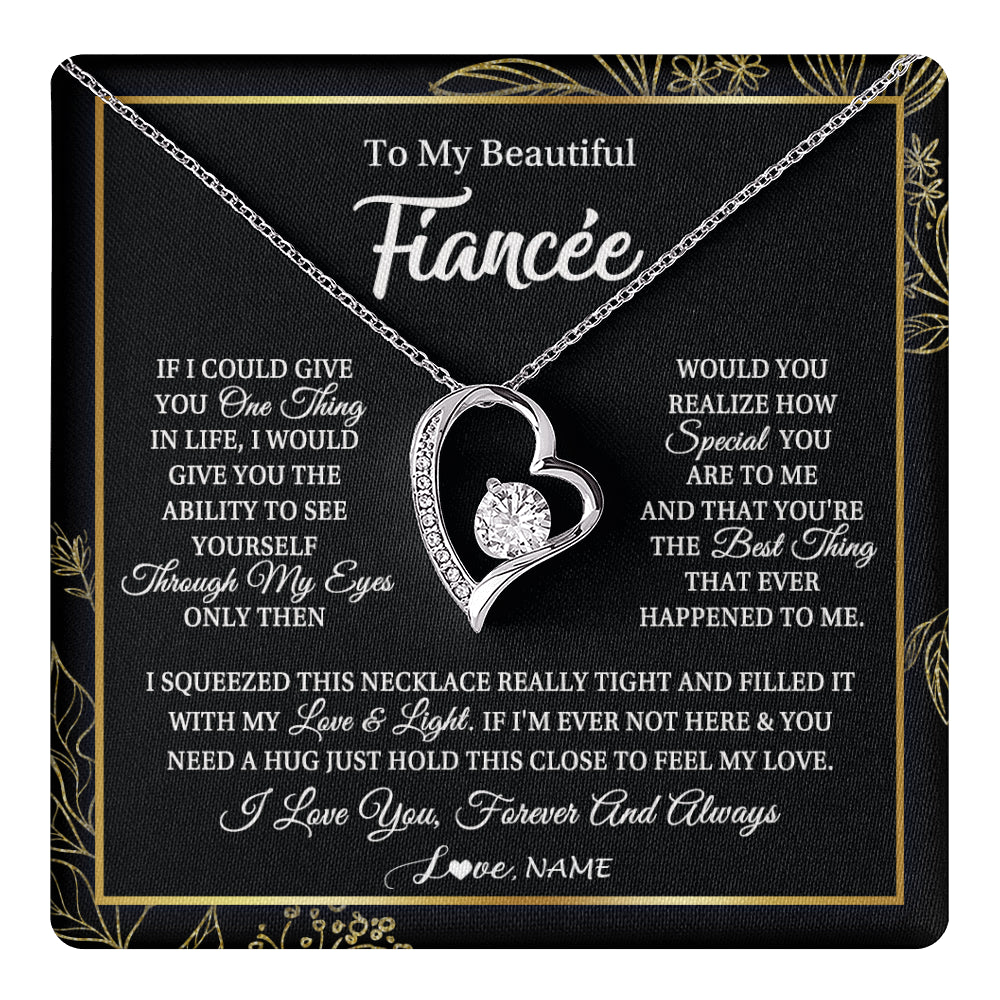 Forever Love Necklace 14K White Gold Finish | 1 | Personalized To My Beautiful Fiancee Necklace From Fiance Feel My Love For Her Fiancee Birthday Anniversary Valentines Day Christmas Customized Message Card | siriusteestore