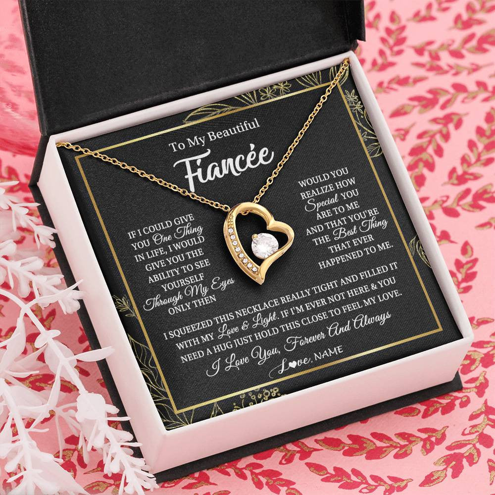Forever Love Necklace 18K Yellow Gold Finish | Personalized To My Beautiful Fiancee Necklace From Fiance Feel My Love For Her Fiancee Birthday Anniversary Valentines Day Christmas Customized Message Card | siriusteestore