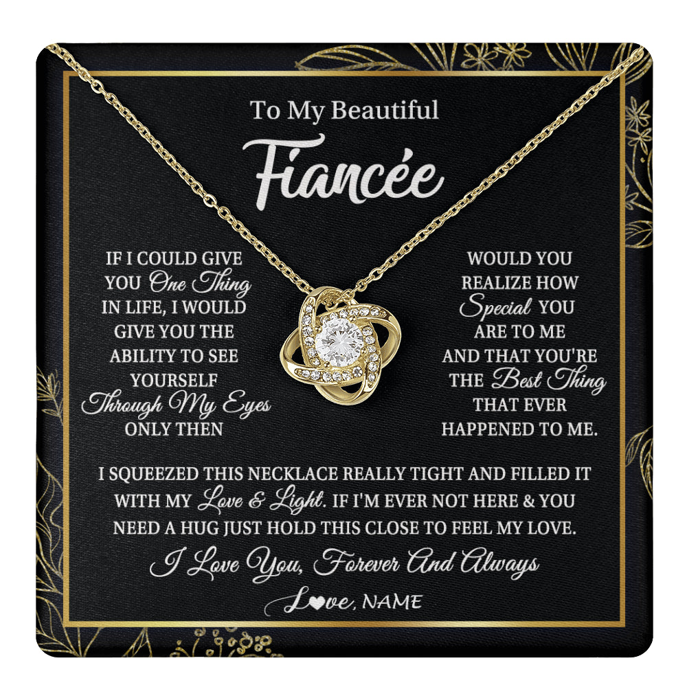Love Knot Necklace 18K Yellow Gold Finish | 1 | Personalized To My Beautiful Fiancee Necklace From Fiance Feel My Love For Her Fiancee Birthday Anniversary Valentines Day Christmas Customized Message Card | siriusteestore
