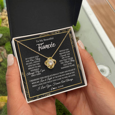 Love Knot Necklace 18K Yellow Gold Finish | Personalized To My Beautiful Fiancee Necklace From Fiance Feel My Love For Her Fiancee Birthday Anniversary Valentines Day Christmas Customized Message Card | siriusteestore