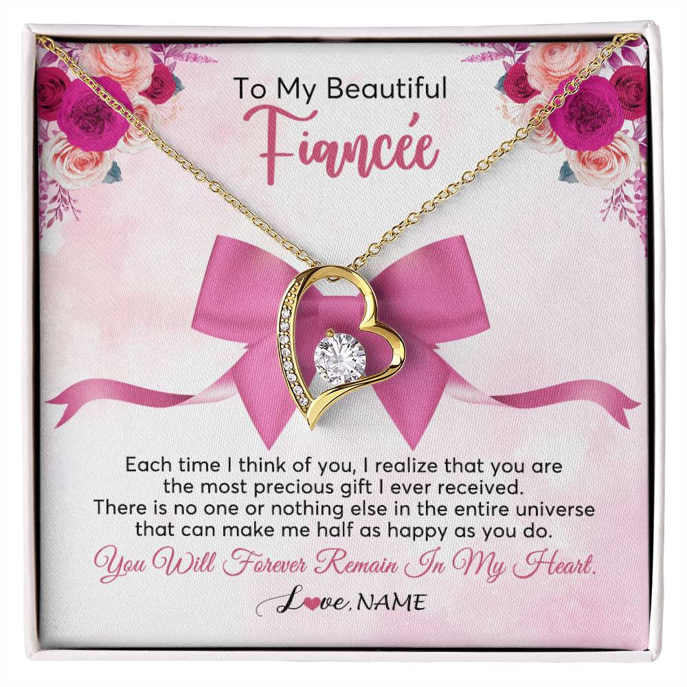 Forever Love Necklace 18K Yellow Gold Finish | 1 | Personalized To My Beautiful Fiancee Necklace From Fiance Forever In My Heart Fiancee Birthday Valentines Day Christmas Customized Gift Box Message Card | siriusteestore