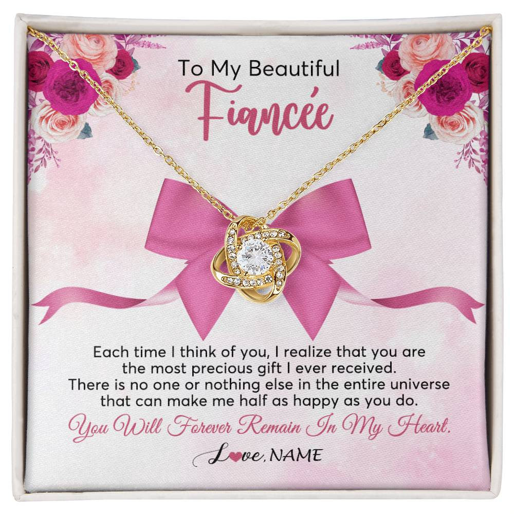 Love Knot Necklace 18K Yellow Gold Finish | 1 | Personalized To My Beautiful Fiancee Necklace From Fiance Forever In My Heart Fiancee Birthday Valentines Day Christmas Customized Gift Box Message Card | siriusteestore