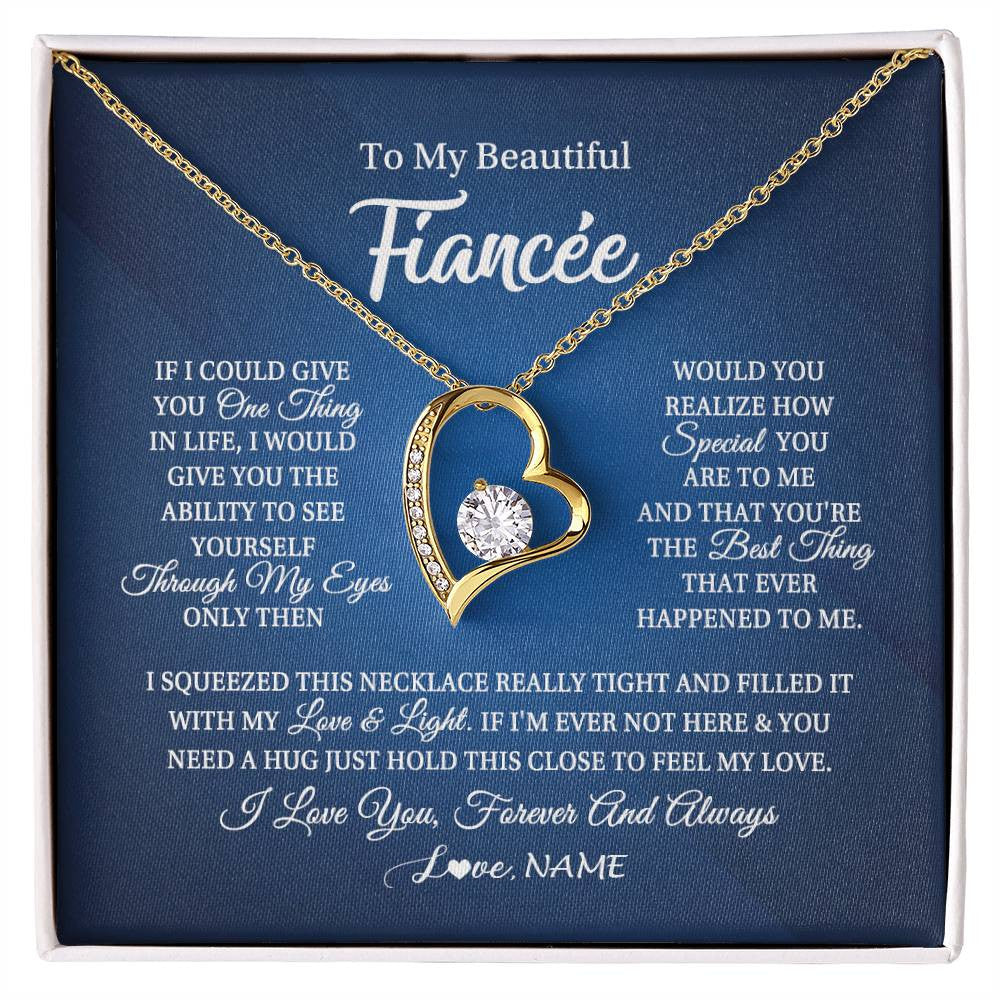 Forever Love Necklace 18K Yellow Gold Finish | 1 | Personalized To My Beautiful Fiancee Necklace From Fiance Hold This Close My Love Fiancee Birthday Valentine Day Christmas Customized Gift Box Message Card | siriusteestore
