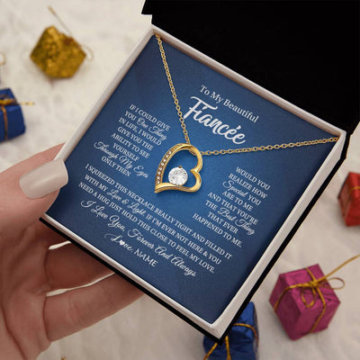 Forever Love Necklace 18K Yellow Gold Finish | 2 | Personalized To My Beautiful Fiancee Necklace From Fiance Hold This Close My Love Fiancee Birthday Valentine Day Christmas Customized Gift Box Message Card | siriusteestore