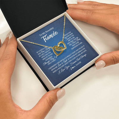 Interlocking Hearts Necklace 18K Yellow Gold Finish | 2 | Personalized To My Beautiful Fiancee Necklace From Fiance Hold This Close My Love Fiancee Birthday Valentine Day Christmas Customized Gift Box Message Card | siriusteestore