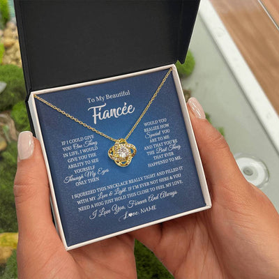 Love Knot Necklace 18K Yellow Gold Finish | 2 | Personalized To My Beautiful Fiancee Necklace From Fiance Hold This Close My Love Fiancee Birthday Valentine Day Christmas Customized Gift Box Message Card | siriusteestore