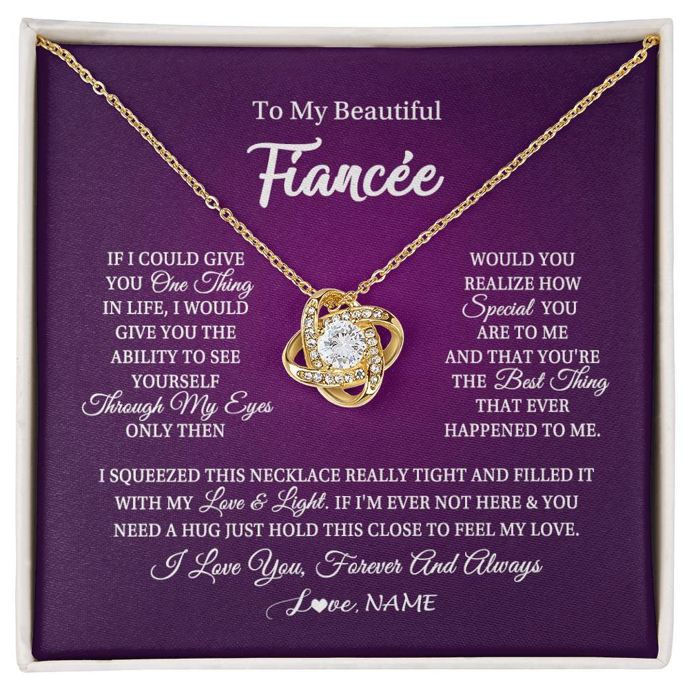 Love Knot Necklace 18K Yellow Gold Finish | 1 | Personalized To My Beautiful Fiancee Necklace From Fiance I Love You Fiancee Birthday Valentines Day Christmas Jewelry Customized Gift Box Message Card | siriusteestore