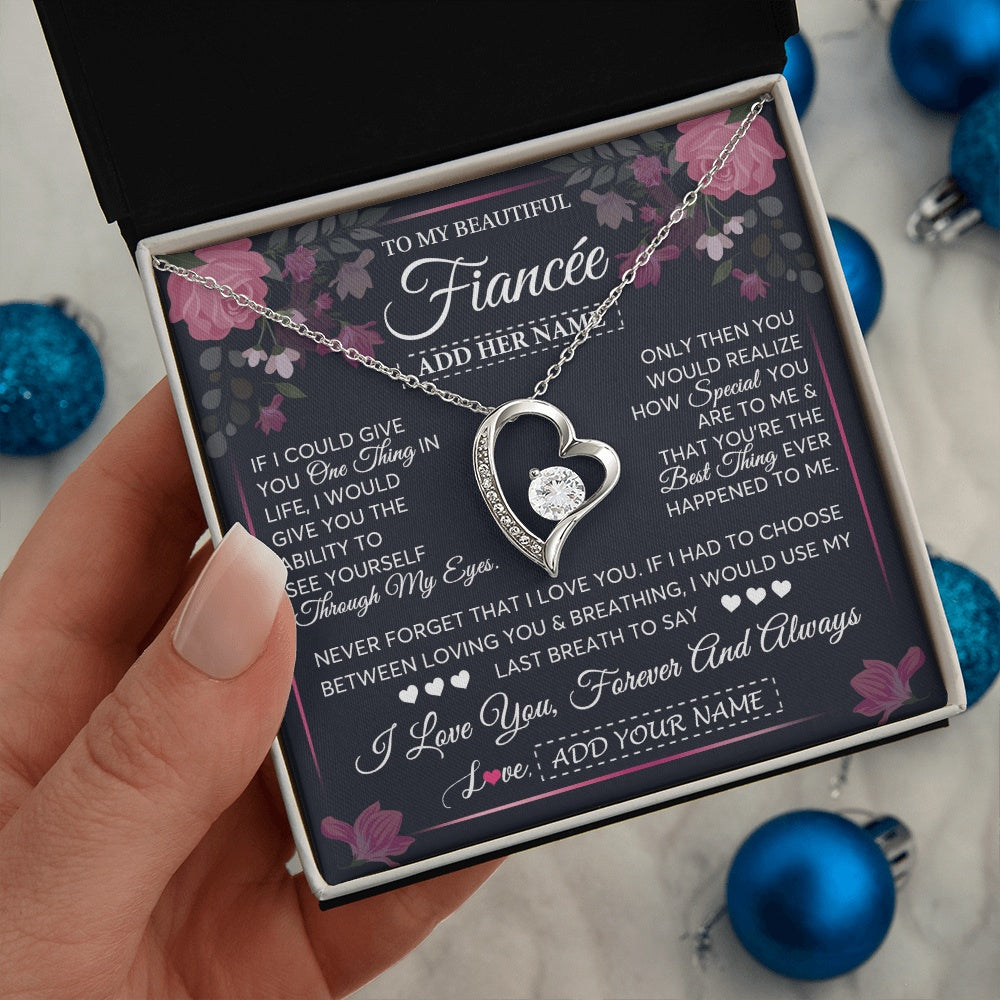 Forever Love Necklace 14K White Gold Finish | 2 | Personalized To My Beautiful Fiancee Necklace From Fiance I Love You Fiancee Gifts Romantic Birthday Valentines Christmas Custom Gift Box Message Card | siriusteestore.myshopify