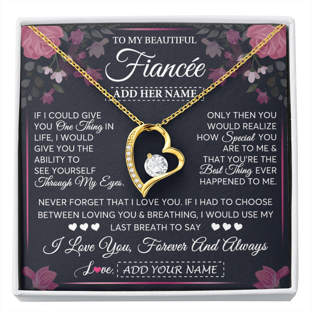 Forever Love Necklace 18K Yellow Gold Finish | 1 | Personalized To My Beautiful Fiancee Necklace From Fiance I Love You Fiancee Gifts Romantic Birthday Valentines Christmas Custom Gift Box Message Card | siriusteestore.myshopify