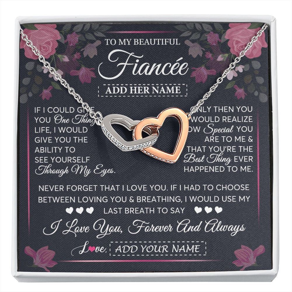 Interlocking Hearts Necklace Stainless Steel & Rose Gold Finish | 1 | Personalized To My Beautiful Fiancee Necklace From Fiance I Love You Fiancee Gifts Romantic Birthday Valentines Christmas Custom Gift Box Message Card | siriusteestore.myshopify