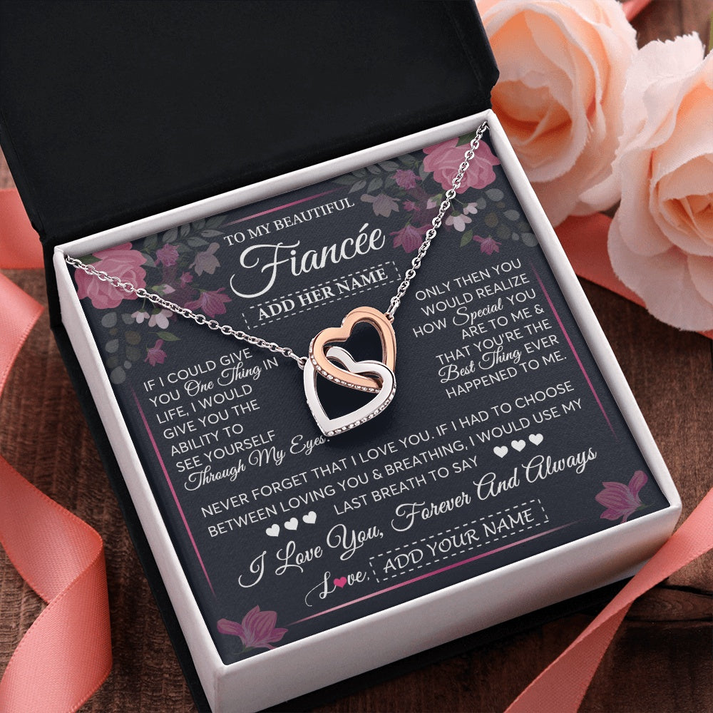 Interlocking Hearts Necklace Stainless Steel & Rose Gold Finish | 2 | Personalized To My Beautiful Fiancee Necklace From Fiance I Love You Fiancee Gifts Romantic Birthday Valentines Christmas Custom Gift Box Message Card | siriusteestore.myshopify
