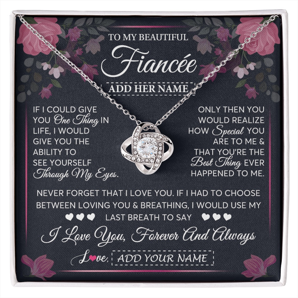 Love Knot Necklace 14K White Gold Finish | 1 | Personalized To My Beautiful Fiancee Necklace From Fiance I Love You Fiancee Gifts Romantic Birthday Valentines Christmas Custom Gift Box Message Card | siriusteestore.myshopify