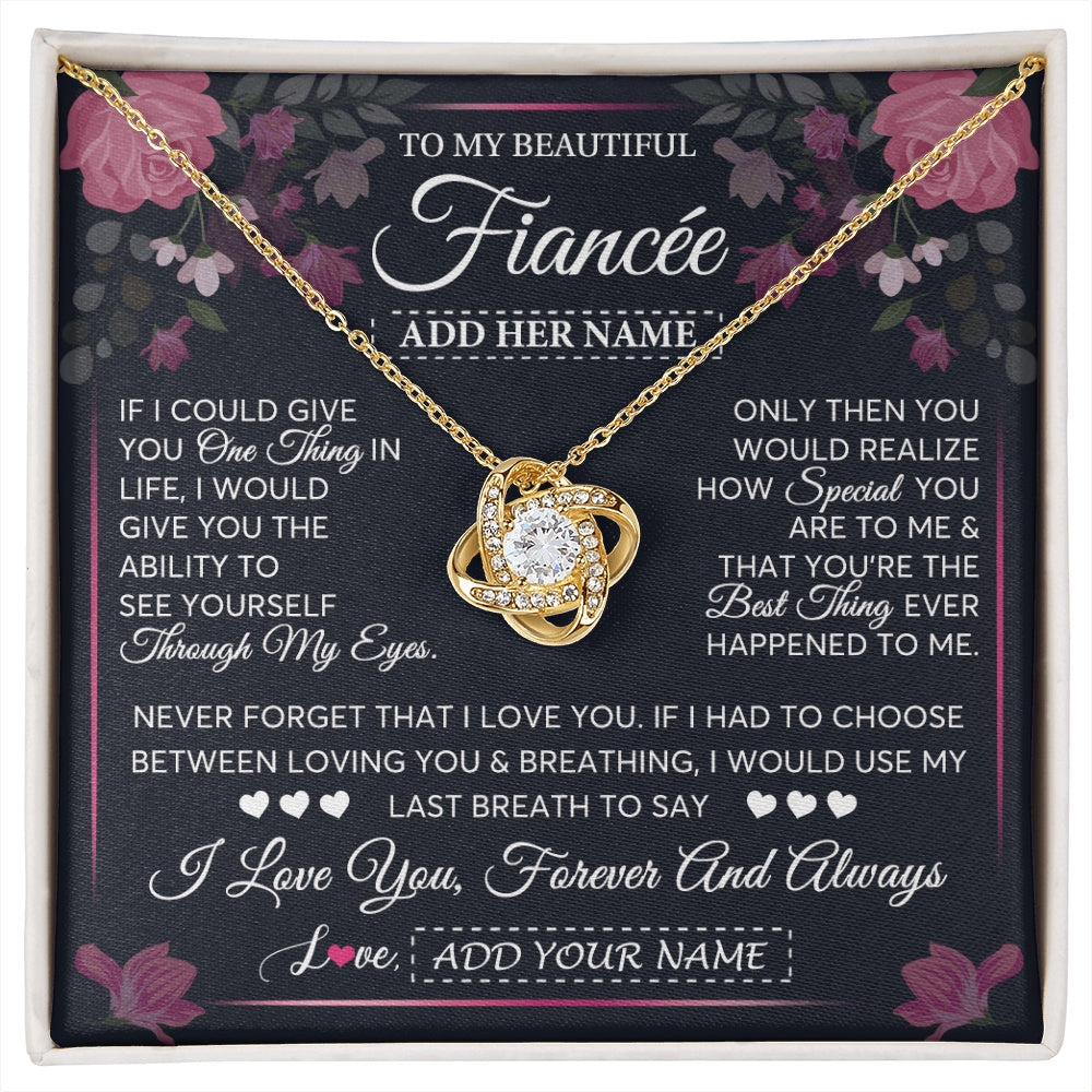 Love Knot Necklace 18K Yellow Gold Finish | 1 | Personalized To My Beautiful Fiancee Necklace From Fiance I Love You Fiancee Gifts Romantic Birthday Valentines Christmas Custom Gift Box Message Card | siriusteestore.myshopify
