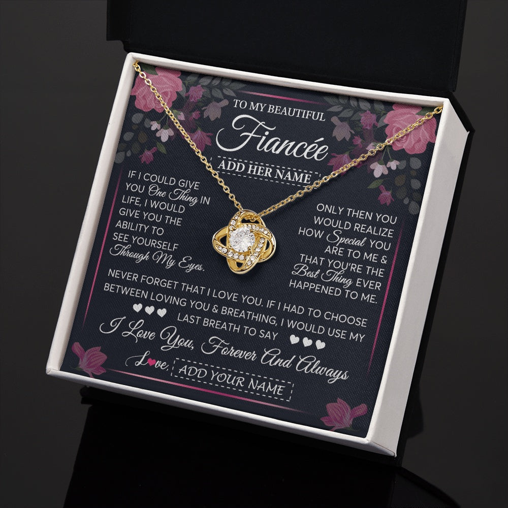Love Knot Necklace 18K Yellow Gold Finish | 2 | Personalized To My Beautiful Fiancee Necklace From Fiance I Love You Fiancee Gifts Romantic Birthday Valentines Christmas Custom Gift Box Message Card | siriusteestore.myshopify
