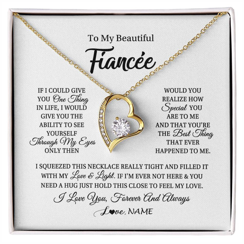 Forever Love Necklace 18K Yellow Gold Finish | 1 | Personalized To My Beautiful Fiancee Necklace From Fiance If I Could Give You Fiancee Birthday Anniversary Christmas Jewelry Customized Gift Box Message Card | siriusteestore