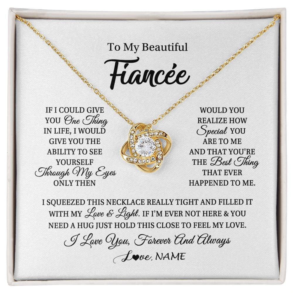 Love Knot Necklace 18K Yellow Gold Finish | 1 | Personalized To My Beautiful Fiancee Necklace From Fiance If I Could Give You Fiancee Birthday Anniversary Christmas Jewelry Customized Gift Box Message Card | siriusteestore