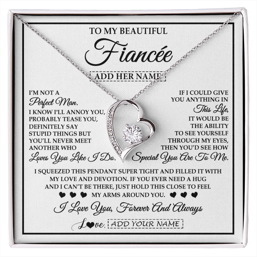 Forever Love Necklace 14K White Gold Finish | 1 | Personalized To My Beautiful Fiancée Necklace From Fiancé Love You Like I Do Promise Fiancee Romantic Birthday Anniversary Christmas Gift Box Message Card | siriusteestore