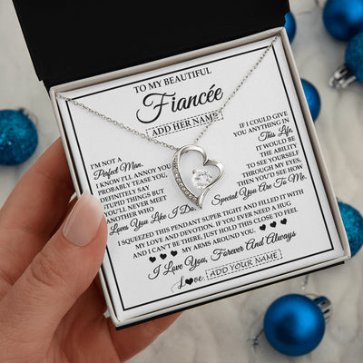 Forever Love Necklace 14K White Gold Finish | 2 | Personalized To My Beautiful Fiancée Necklace From Fiancé Love You Like I Do Promise Fiancee Romantic Birthday Anniversary Christmas Gift Box Message Card | siriusteestore