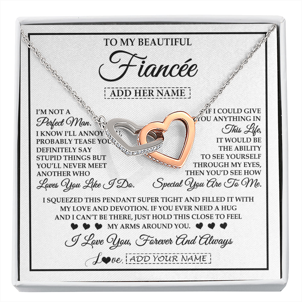 Interlocking Hearts Necklace Stainless Steel & Rose Gold Finish | 1 | Personalized To My Beautiful Fiancée Necklace From Fiancé Love You Like I Do Promise Fiancee Romantic Birthday Anniversary Christmas Gift Box Message Card | siriusteestore