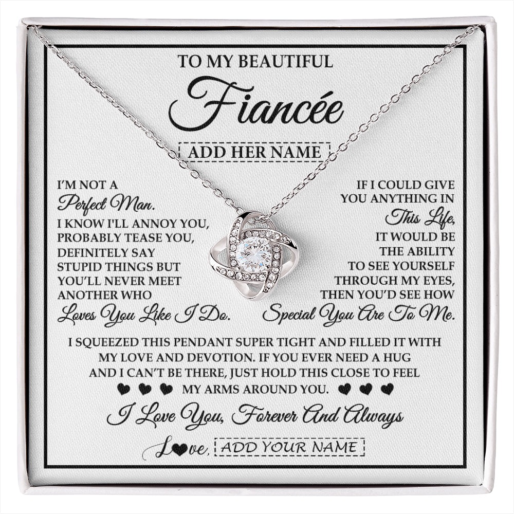 Love Knot Necklace 14K White Gold Finish | 1 | Personalized To My Beautiful Fiancée Necklace From Fiancé Love You Like I Do Promise Fiancee Romantic Birthday Anniversary Christmas Gift Box Message Card | siriusteestore