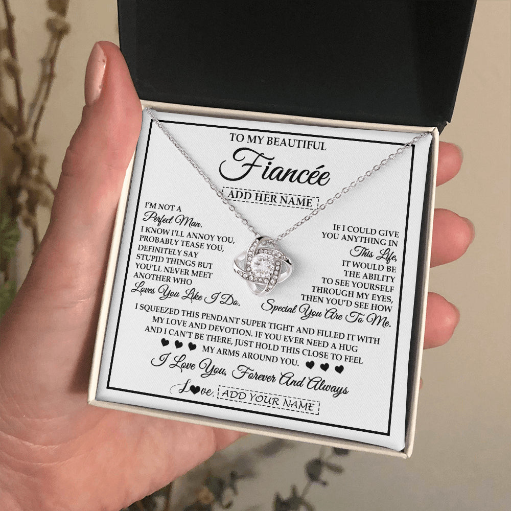 Love Knot Necklace 14K White Gold Finish | 2 | Personalized To My Beautiful Fiancée Necklace From Fiancé Love You Like I Do Promise Fiancee Romantic Birthday Anniversary Christmas Gift Box Message Card | siriusteestore