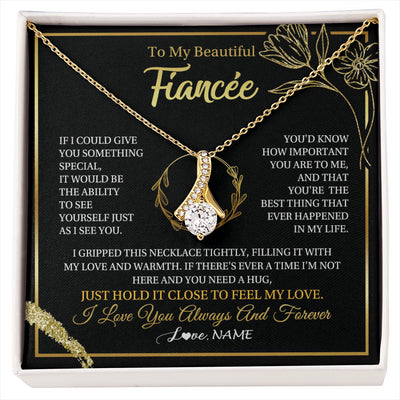 Alluring Beauty Necklace 18K Yellow Gold Finish | 1 | Personalized To My Beautiful Fiancée Necklace From Fiancé My Love Fiancee Birthday Romantic Unique Anniversary Christmas Customized Gift Box Message Card | siriusteestore