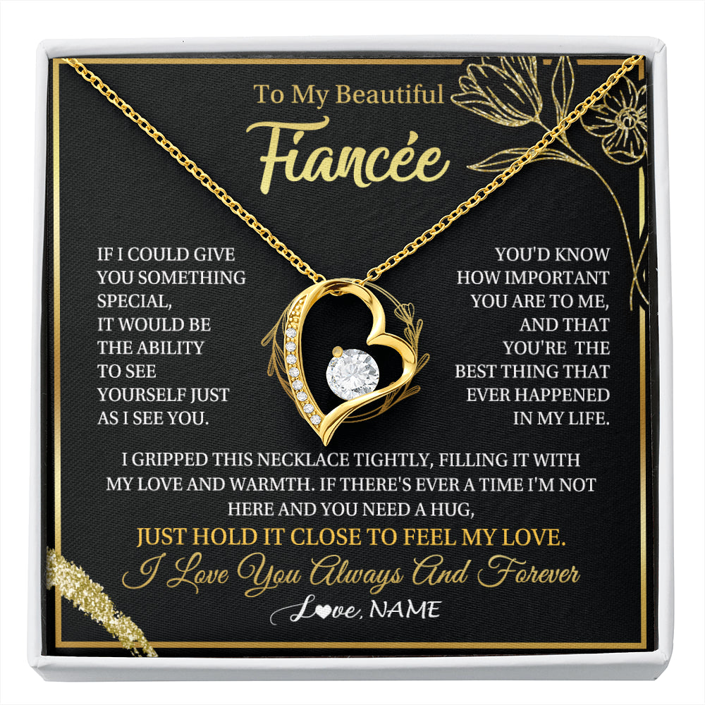 Forever Love Necklace 18K Yellow Gold Finish | 1 | Personalized To My Beautiful Fiancée Necklace From Fiancé My Love Fiancee Birthday Romantic Unique Anniversary Christmas Customized Gift Box Message Card | siriusteestore