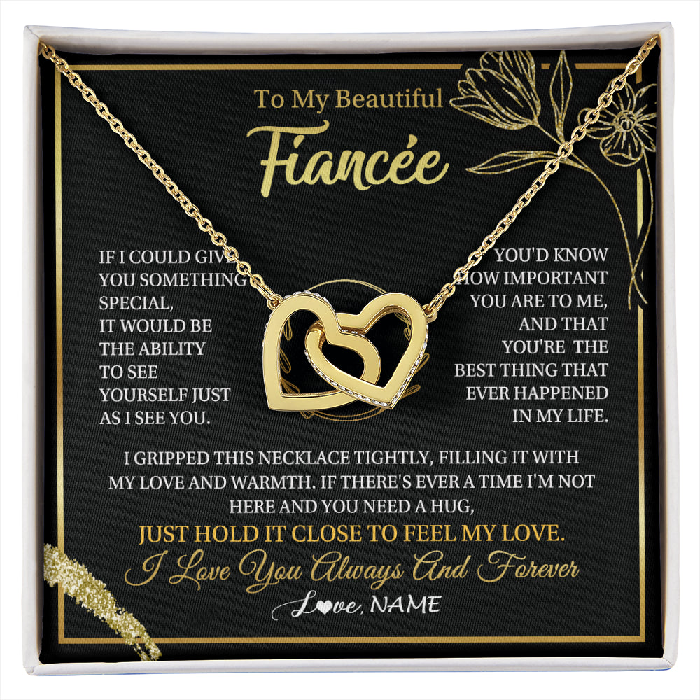 Interlocking Hearts Necklace 18K Yellow Gold Finish | 1 | Personalized To My Beautiful Fiancée Necklace From Fiancé My Love Fiancee Birthday Romantic Unique Anniversary Christmas Customized Gift Box Message Card | siriusteestore