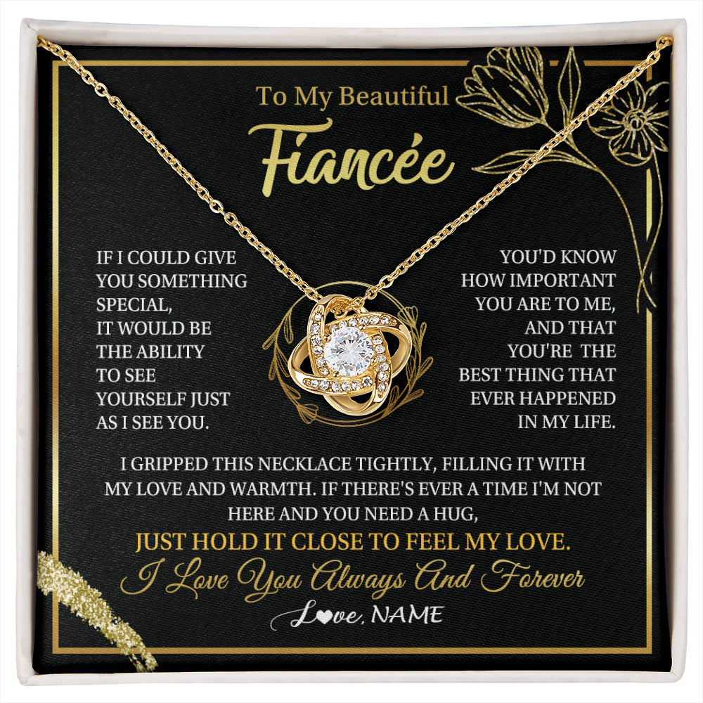 Love Knot Necklace 18K Yellow Gold Finish | 1 | Personalized To My Beautiful Fiancée Necklace From Fiancé My Love Fiancee Birthday Romantic Unique Anniversary Christmas Customized Gift Box Message Card | siriusteestore
