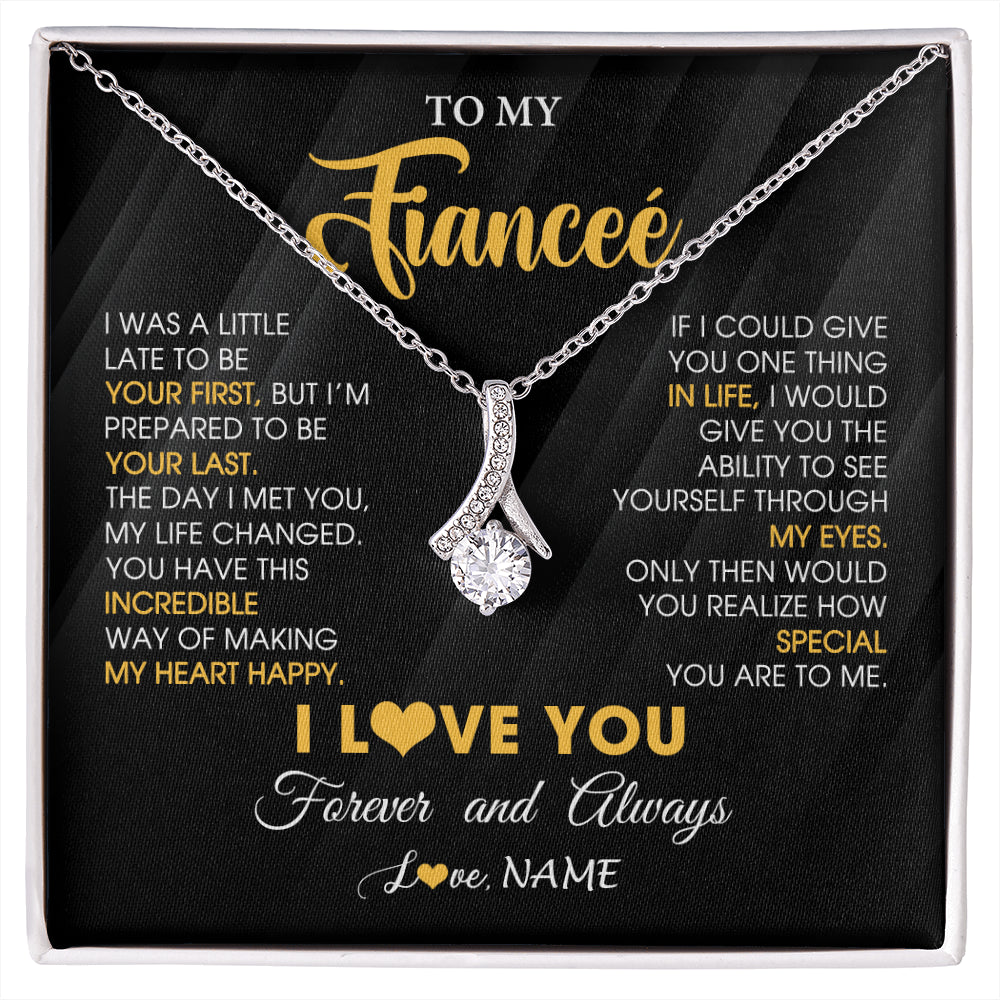 Alluring Beauty Necklace 14K White Gold Finish | 1 | Personalized To My Beautiful Fiancee Necklace From Fiance Son Jewelry Forever Love Fiancee Birthday Gifts Anniversary Valentines Day Gift Box Message Card | siriusteestore