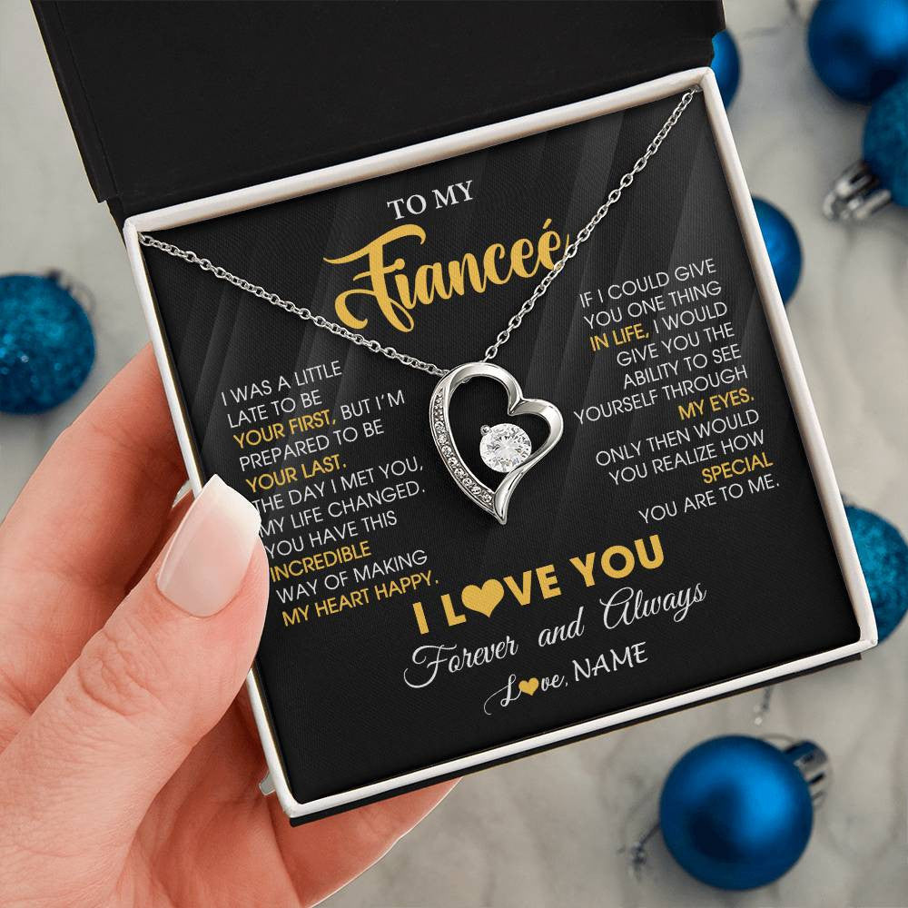 Forever Love Necklace 14K White Gold Finish | 2 | Personalized To My Beautiful Fiancee Necklace From Fiance Son Jewelry Forever Love Fiancee Birthday Gifts Anniversary Valentines Day Gift Box Message Card | siriusteestore