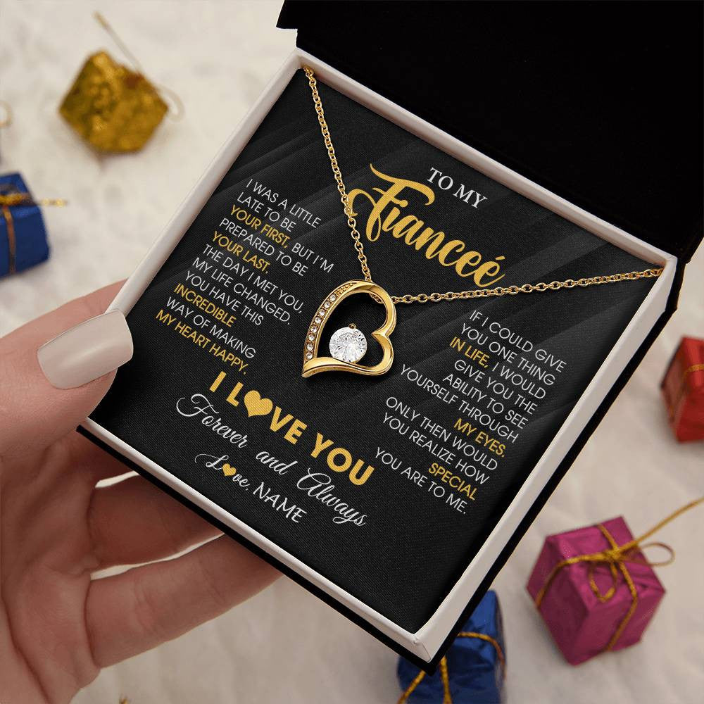 Forever Love Necklace 18K Yellow Gold Finish | 2 | Personalized To My Beautiful Fiancee Necklace From Fiance Son Jewelry Forever Love Fiancee Birthday Gifts Anniversary Valentines Day Gift Box Message Card | siriusteestore