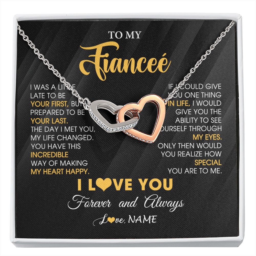 Interlocking Hearts Necklace Stainless Steel & Rose Gold Finish | 1 | Personalized To My Beautiful Fiancee Necklace From Fiance Son Jewelry Forever Love Fiancee Birthday Gifts Anniversary Valentines Day Gift Box Message Card | siriusteestore