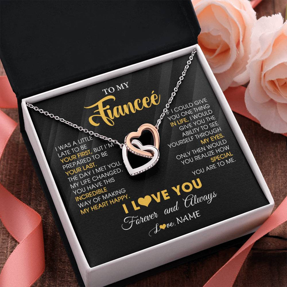 Interlocking Hearts Necklace Stainless Steel & Rose Gold Finish | 2 | Personalized To My Beautiful Fiancee Necklace From Fiance Son Jewelry Forever Love Fiancee Birthday Gifts Anniversary Valentines Day Gift Box Message Card | siriusteestore