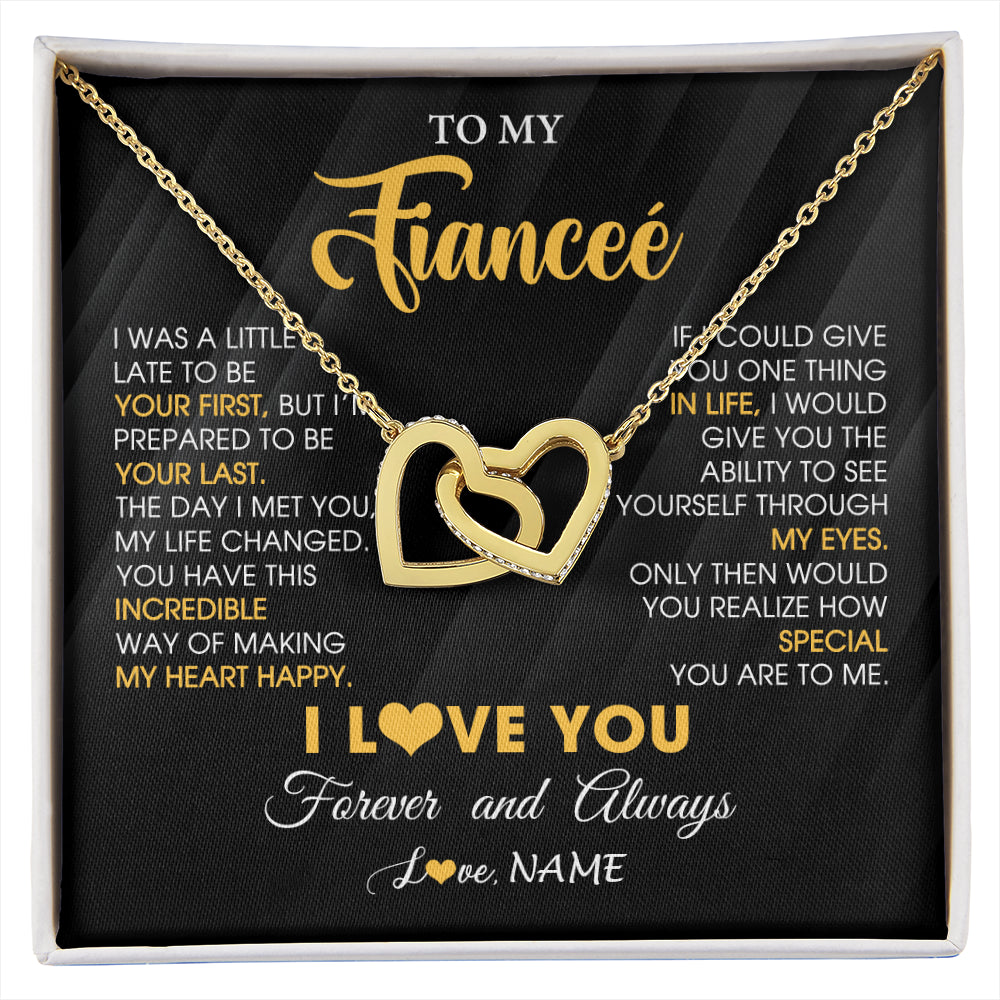 Interlocking Hearts Necklace 18K Yellow Gold Finish | 1 | Personalized To My Beautiful Fiancee Necklace From Fiance Son Jewelry Forever Love Fiancee Birthday Gifts Anniversary Valentines Day Gift Box Message Card | siriusteestore