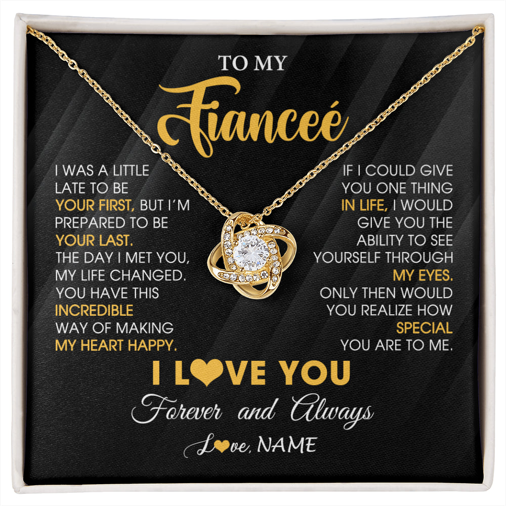 Love Knot Necklace 18K Yellow Gold Finish | 1 | Personalized To My Beautiful Fiancee Necklace From Fiance Son Jewelry Forever Love Fiancee Birthday Gifts Anniversary Valentines Day Gift Box Message Card | siriusteestore
