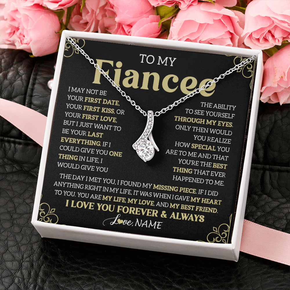 Alluring Beauty Necklace 14K White Gold Finish | 2 | Personalized To My Beautiful Fiancee Necklace From Fiance The Day I Met You Birthday Gifts For Fiancee Anniversary Valentines Day Gift Box Message Card | siriusteestore